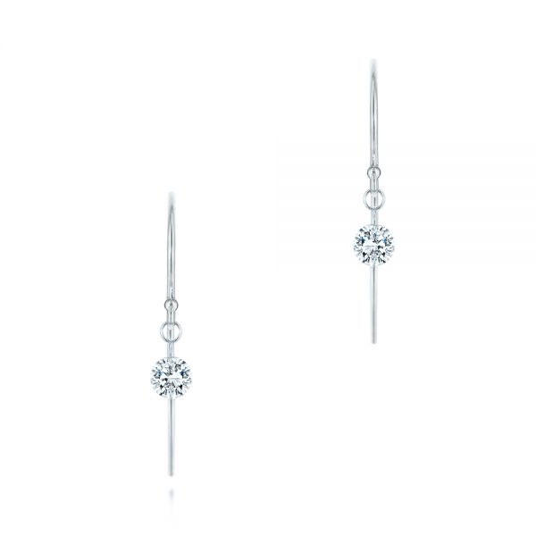 14k White Gold 14k White Gold Shepherd Hook Round Diamond Earrings - Three-Quarter View -  106688 - Thumbnail