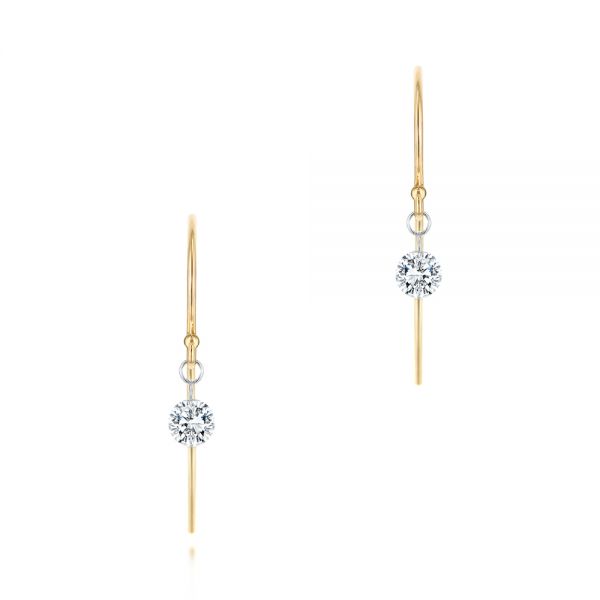 18k Yellow Gold 18k Yellow Gold Shepherd Hook Round Diamond Earrings - Three-Quarter View -  106688