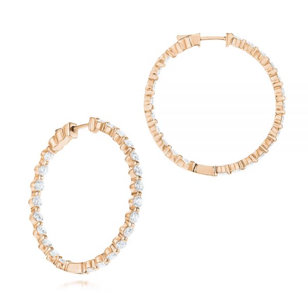 18k Rose Gold 18k Rose Gold Single Prong Diamond Hoop Earrings - Three-Quarter View -  103690