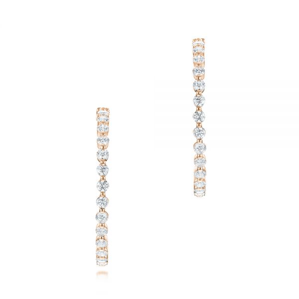 18k Rose Gold 18k Rose Gold Single Prong Diamond Hoop Earrings - Front View -  103690