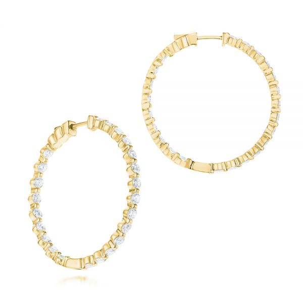 14k Yellow Gold 14k Yellow Gold Single Prong Diamond Hoop Earrings - Three-Quarter View -  103690