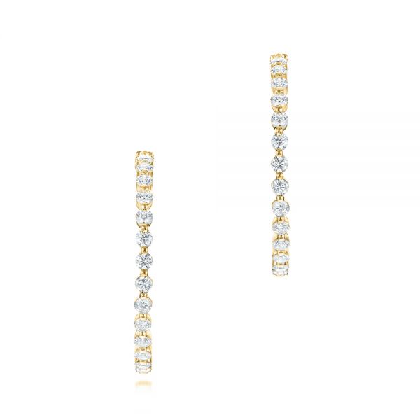 18k Yellow Gold 18k Yellow Gold Single Prong Diamond Hoop Earrings - Front View -  103690