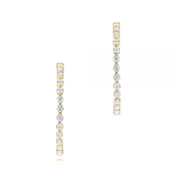 14k Yellow Gold 14k Yellow Gold Single Prong Diamond Hoop Earrings - Front View - 103690