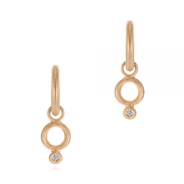 14k Rose Gold 14k Rose Gold Solid Hoop Earrings With Rondo Bead Charms - Three-Quarter View -  105812