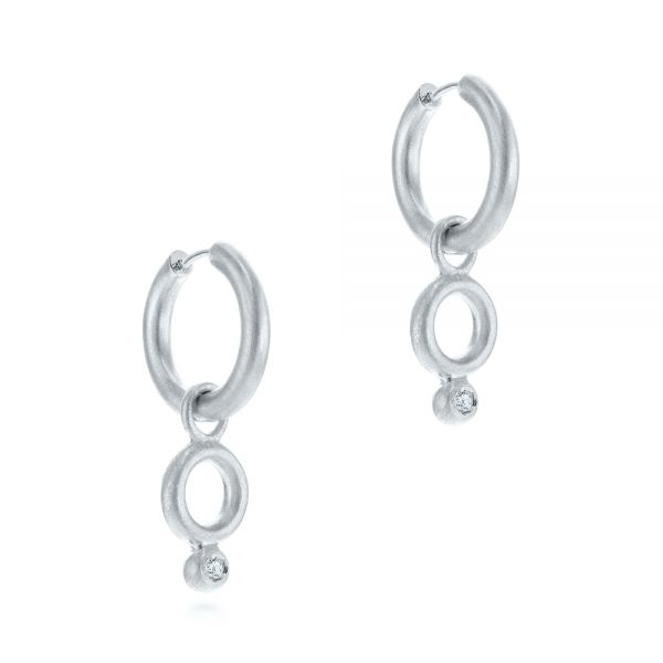 18k White Gold 18k White Gold Solid Hoop Earrings With Rondo Bead Charms - Front View -  105812
