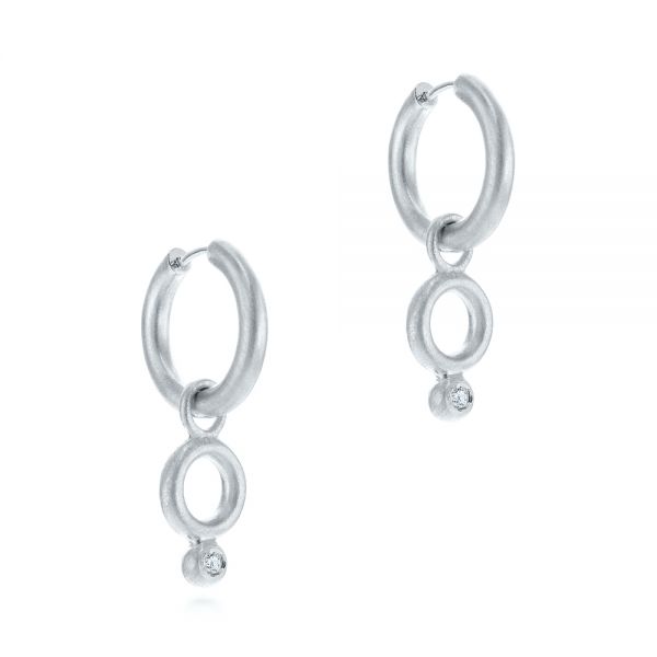  Platinum Platinum Solid Hoop Earrings With Rondo Bead Charms - Front View -  105812