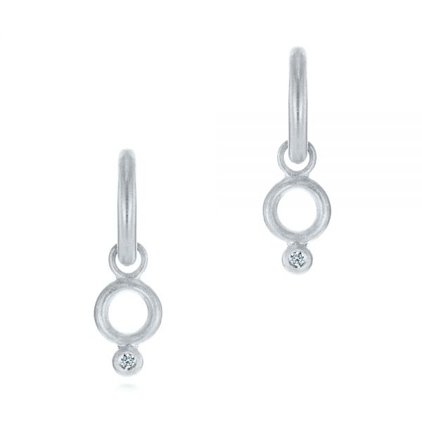 18k White Gold 18k White Gold Solid Hoop Earrings With Rondo Bead Charms - Three-Quarter View -  105812