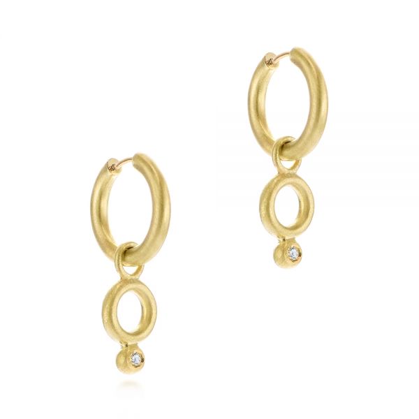 18k Yellow Gold Solid Hoop Earrings With Rondo Bead Charms - Front View - 105812