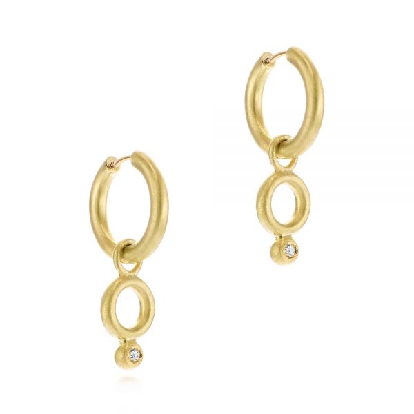 18k Yellow Gold Solid Hoop Earrings With Rondo Bead Charms - Front View -  105812