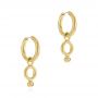 18k Yellow Gold Solid Hoop Earrings With Rondo Bead Charms - Front View -  105812 - Thumbnail