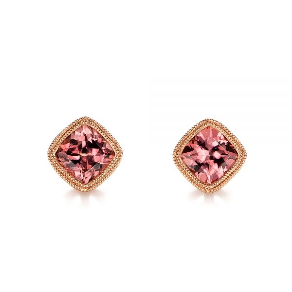 14k Rose Gold Spice Zircon Stud Earrings - Three-Quarter View -  106003