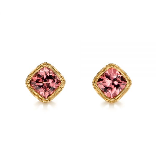 14k Yellow Gold 14k Yellow Gold Spice Zircon Stud Earrings - Three-Quarter View -  106003