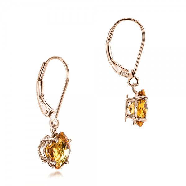 18k Rose Gold 18k Rose Gold Square Checkerboard Citrine Drop Earrings - Front View - 100506