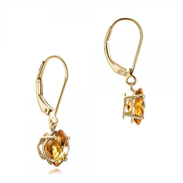 18k Yellow Gold 18k Yellow Gold Square Checkerboard Citrine Drop Earrings - Front View -  100506