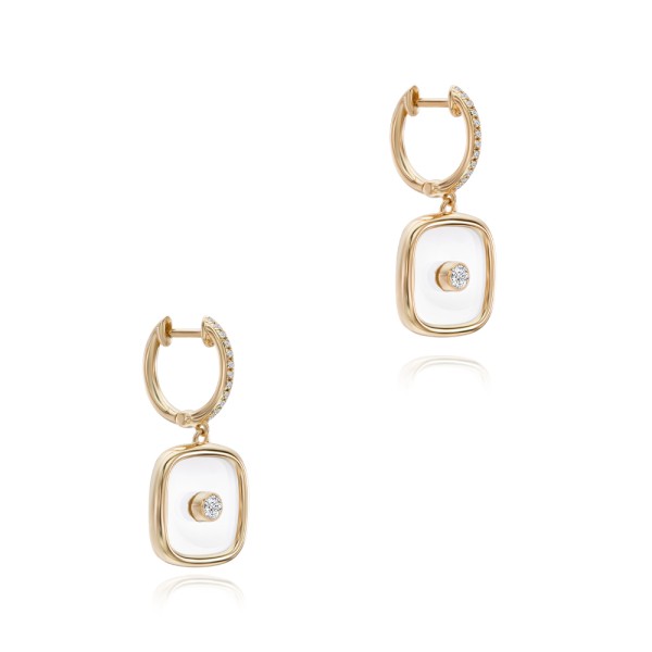 18k Rose Gold 18k Rose Gold Square Sapphire Crystal Diamond Drop Earrings - Front View - 107988