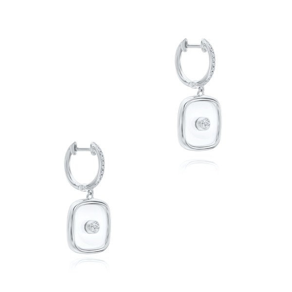 18k White Gold 18k White Gold Square Sapphire Crystal Diamond Drop Earrings - Front View - 107988