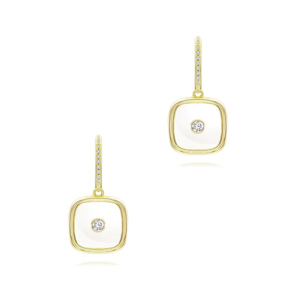 Square Sapphire Crystal Diamond Drop Earrings - Image
