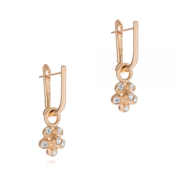 18k Rose Gold 18k Rose Gold Star Flower Diamond Drop Earrings - Front View -  105813