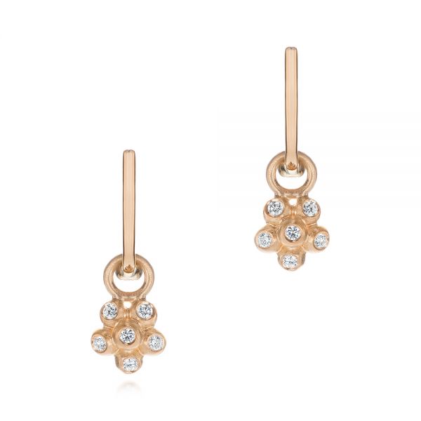 18k Rose Gold 18k Rose Gold Star Flower Diamond Drop Earrings - Three-Quarter View -  105813