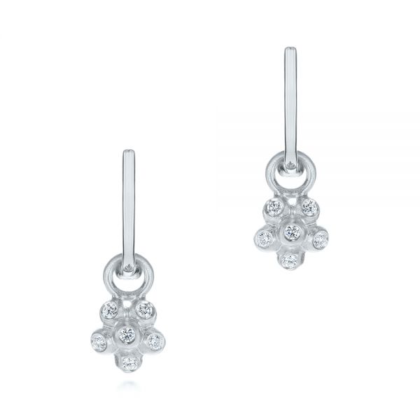 18k White Gold 18k White Gold Star Flower Diamond Drop Earrings - Three-Quarter View -  105813