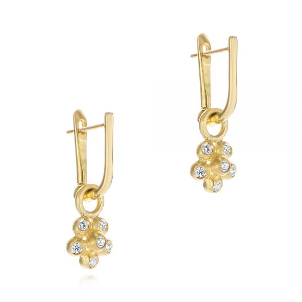 14k Yellow Gold 14k Yellow Gold Star Flower Diamond Drop Earrings - Front View -  105813