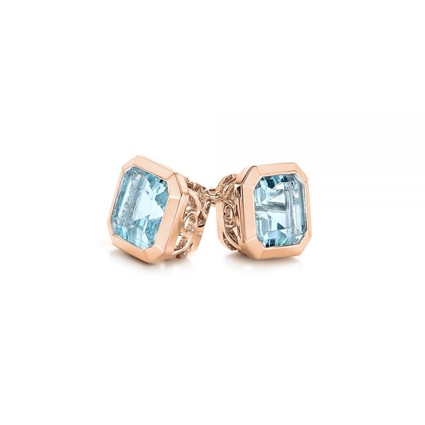 18k Rose Gold 18k Rose Gold Step Cut Aquamarine Stud Earrings - Front View -  106036