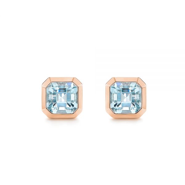 14k Rose Gold 14k Rose Gold Step Cut Aquamarine Stud Earrings - Three-Quarter View -  106036