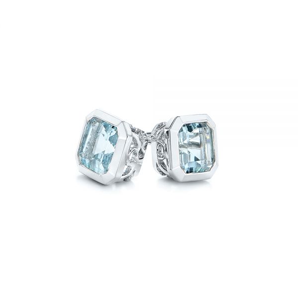  Platinum Platinum Step Cut Aquamarine Stud Earrings - Front View -  106036