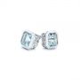14k White Gold Step Cut Aquamarine Stud Earrings - Front View -  106036 - Thumbnail