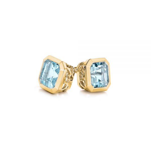 18k Yellow Gold 18k Yellow Gold Step Cut Aquamarine Stud Earrings - Front View -  106036
