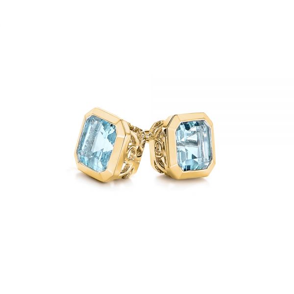 14k Yellow Gold 14k Yellow Gold Step Cut Aquamarine Stud Earrings - Front View - 106036