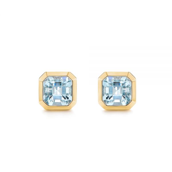 14k Yellow Gold 14k Yellow Gold Step Cut Aquamarine Stud Earrings - Three-Quarter View -  106036