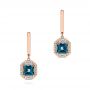 14k Rose Gold Step Cut London Blue Topaz And Diamond Earrings - Three-Quarter View -  106053 - Thumbnail