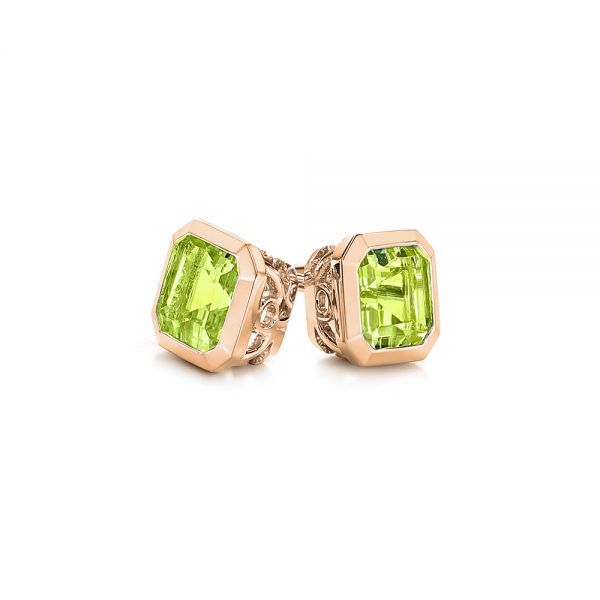 18k Rose Gold 18k Rose Gold Step Cut Peridot Stud Earrings - Front View - 106035