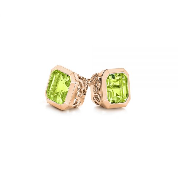 14k Rose Gold 14k Rose Gold Step Cut Peridot Stud Earrings - Front View -  106035