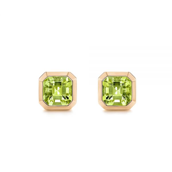 18k Rose Gold 18k Rose Gold Step Cut Peridot Stud Earrings - Three-Quarter View -  106035