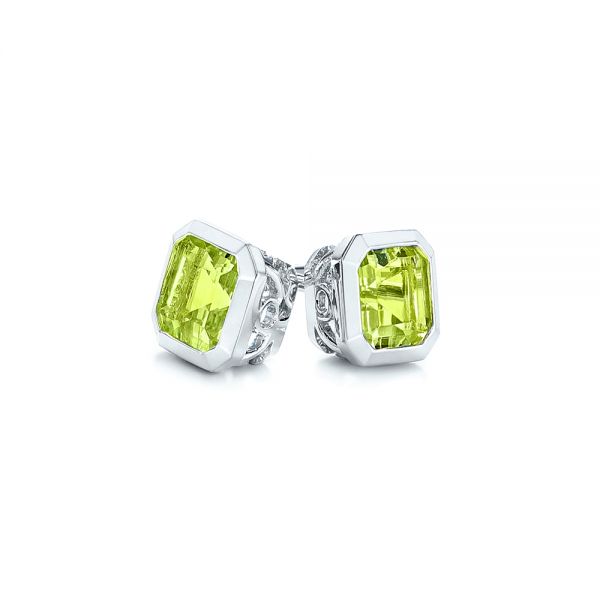 Platinum Platinum Step Cut Peridot Stud Earrings - Front View - 106035