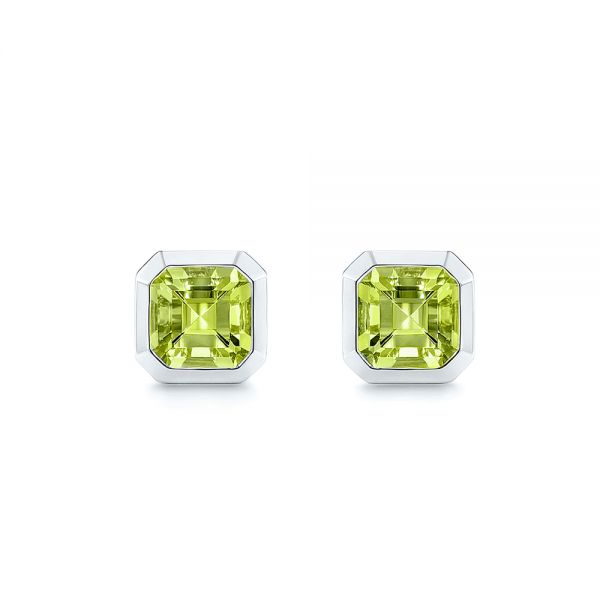 14k White Gold 14k White Gold Step Cut Peridot Stud Earrings - Three-Quarter View -  106035