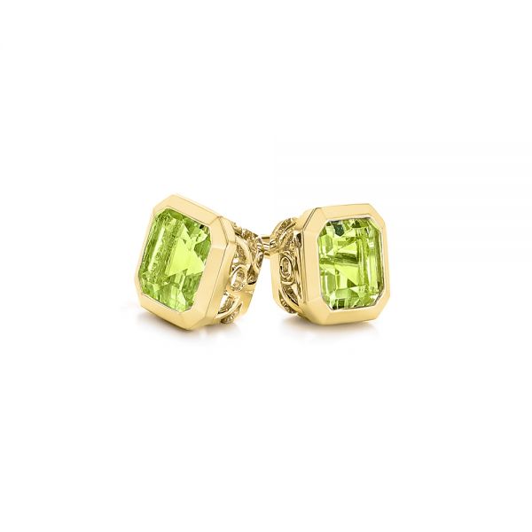 14k Yellow Gold Step Cut Peridot Stud Earrings - Front View - 106035