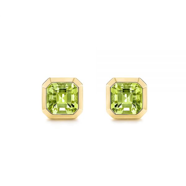 14k Yellow Gold Step Cut Peridot Stud Earrings - Three-Quarter View -  106035