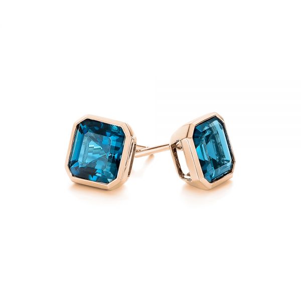 18k Rose Gold 18k Rose Gold Step-cut London Blue Topaz Stud Earrings - Front View -  105997