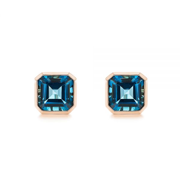 18k Rose Gold 18k Rose Gold Step-cut London Blue Topaz Stud Earrings - Three-Quarter View -  105997