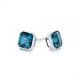 14k White Gold Step-cut London Blue Topaz Stud Earrings - Front View -  105997 - Thumbnail