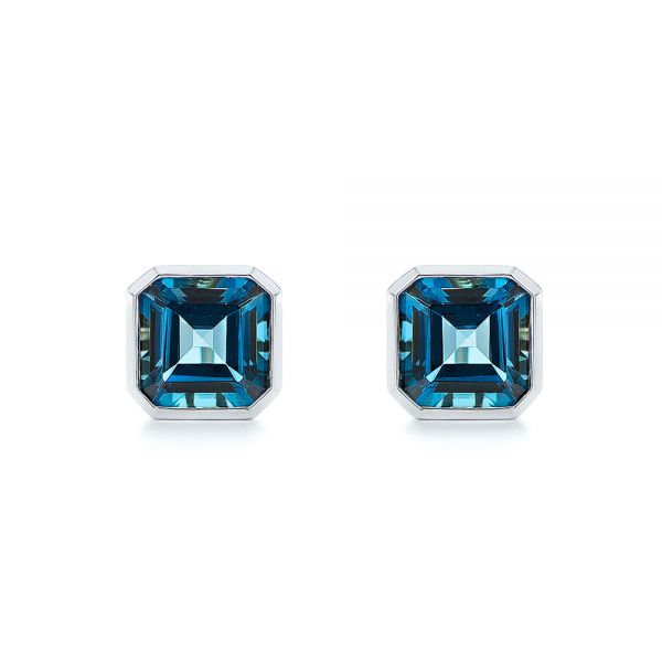 14k White Gold Step-cut London Blue Topaz Stud Earrings - Three-Quarter View -  105997