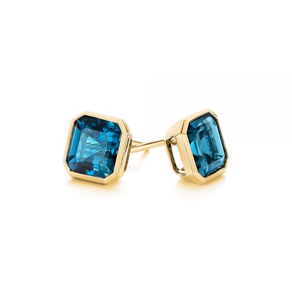 14k Yellow Gold 14k Yellow Gold Step-cut London Blue Topaz Stud Earrings - Front View -  105997