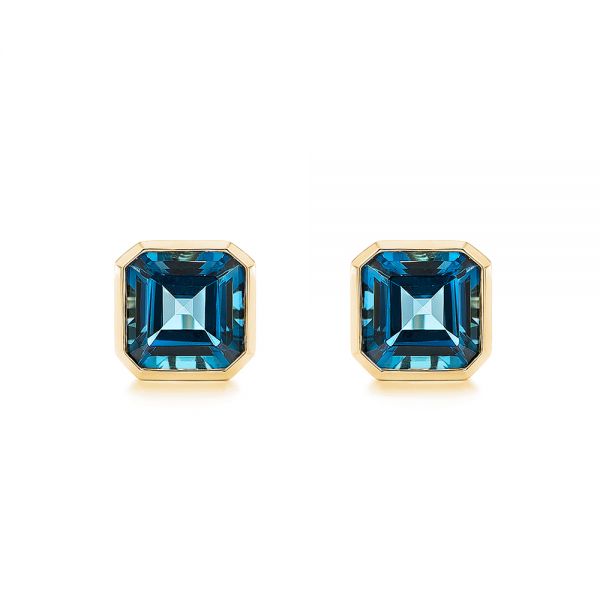 18k Yellow Gold 18k Yellow Gold Step-cut London Blue Topaz Stud Earrings - Three-Quarter View -  105997