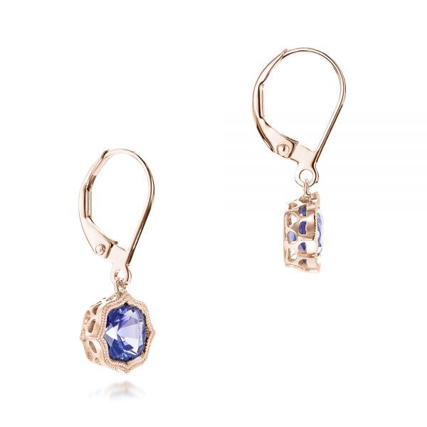 14k Rose Gold 14k Rose Gold Tanzanite Leverback Earrings - Front View -  102516