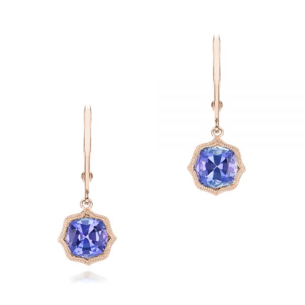 14k Rose Gold 14k Rose Gold Tanzanite Leverback Earrings - Three-Quarter View -  102516