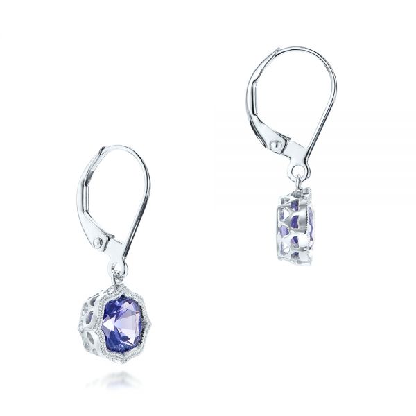 14k White Gold Tanzanite Leverback Earrings - Front View -  102516