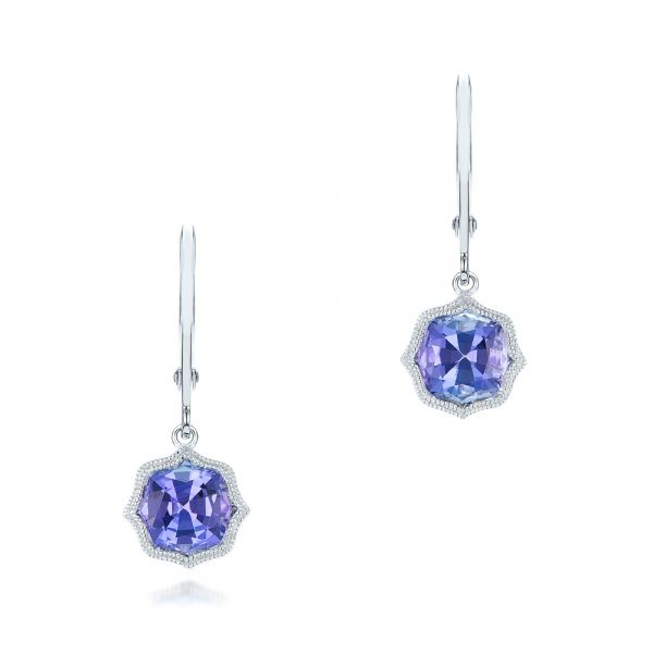  Platinum Platinum Tanzanite Leverback Earrings - Three-Quarter View -  102516